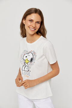 Cortefiel Short-sleeved Snoopy T-shirt White