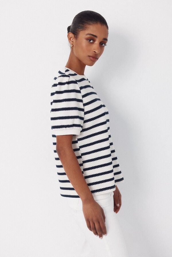 Cortefiel Striped structured top Printed blue