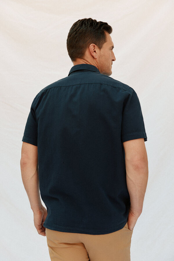 Cortefiel Camiseta de manga curta de algod&atilde;o e linho lisa Azul