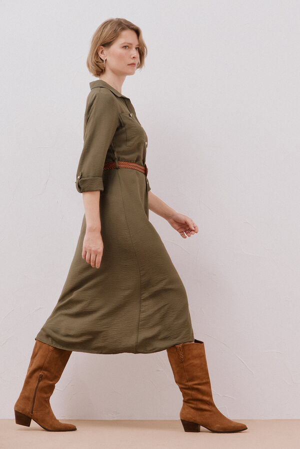 Cortefiel Belted shirt dress Kaki