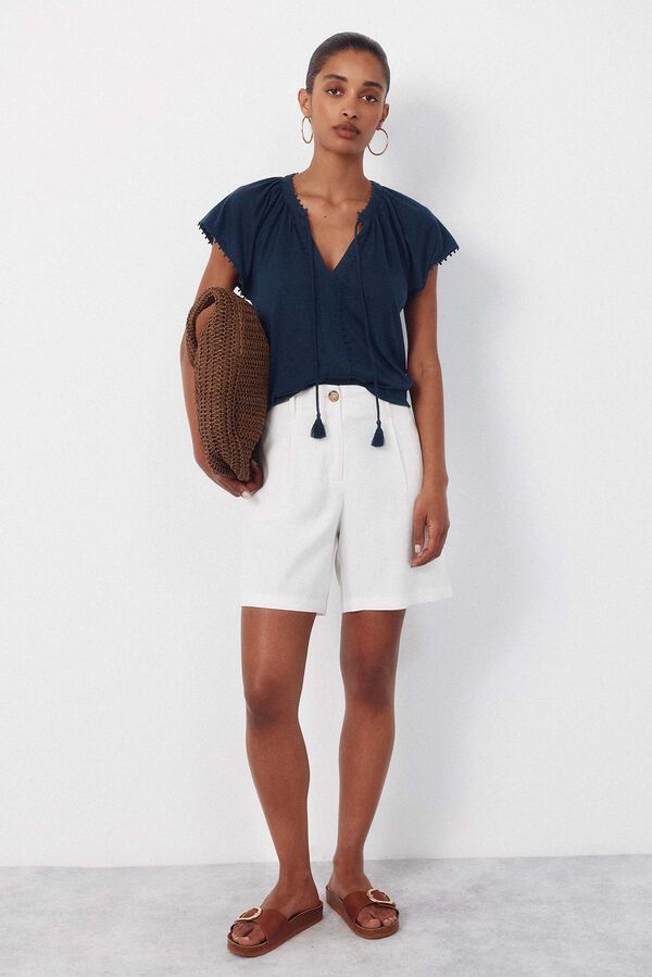 Cortefiel Flowy t-shirt with trim Navy