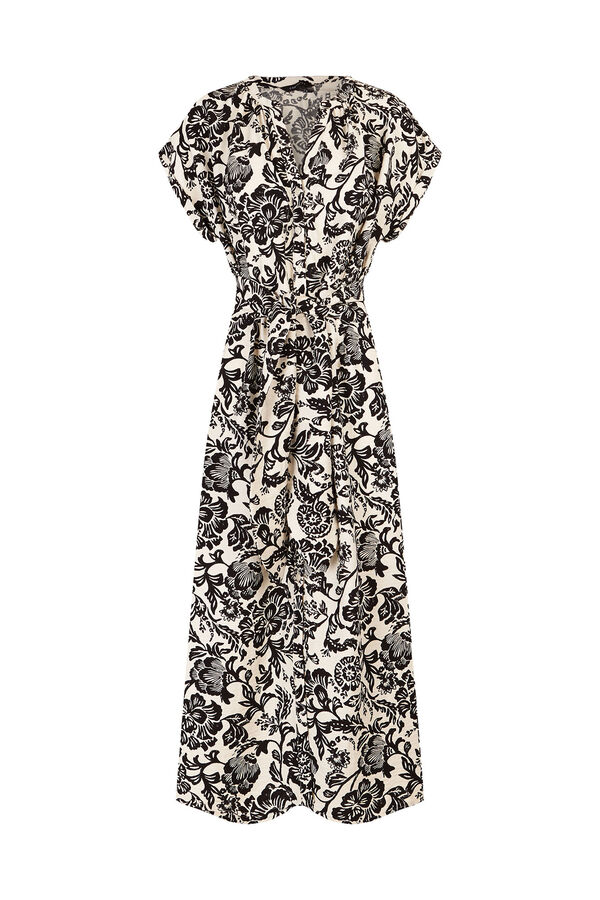 Cortefiel Printed belted dress Printed white