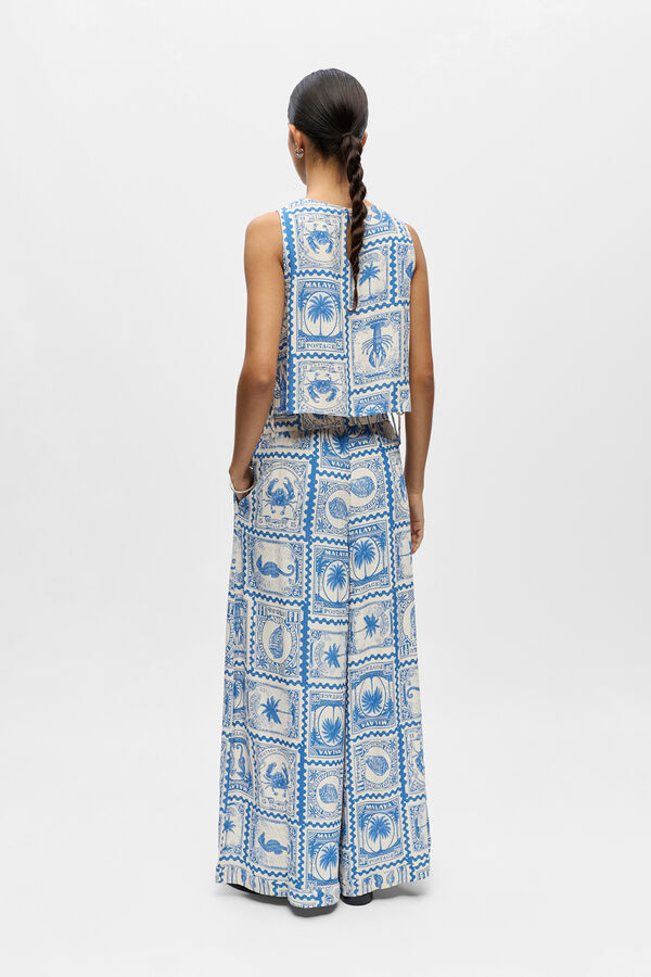 Object Pantal&oacute;n ancho fluido estampado Azul