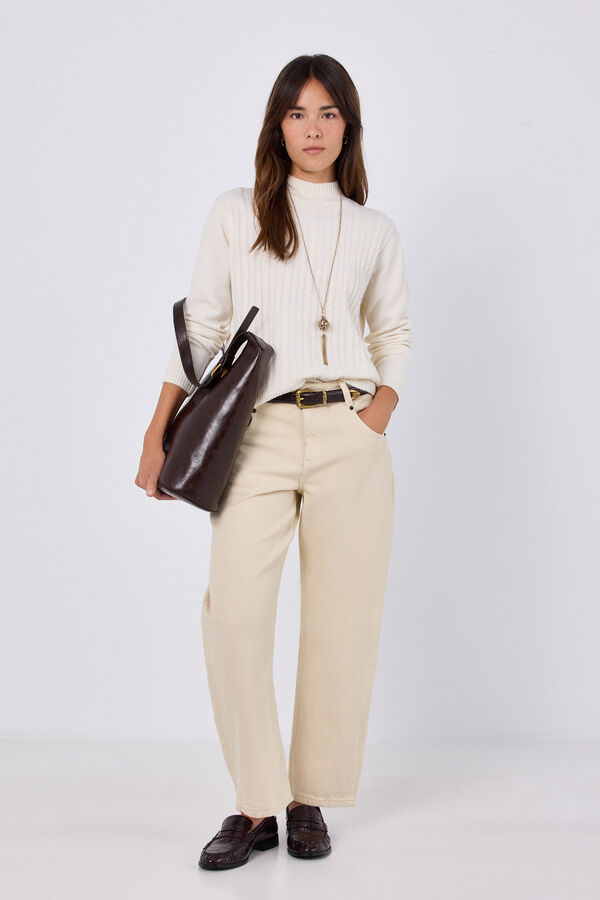 Cortefiel Cable knit funnel neck jumper Ivory
