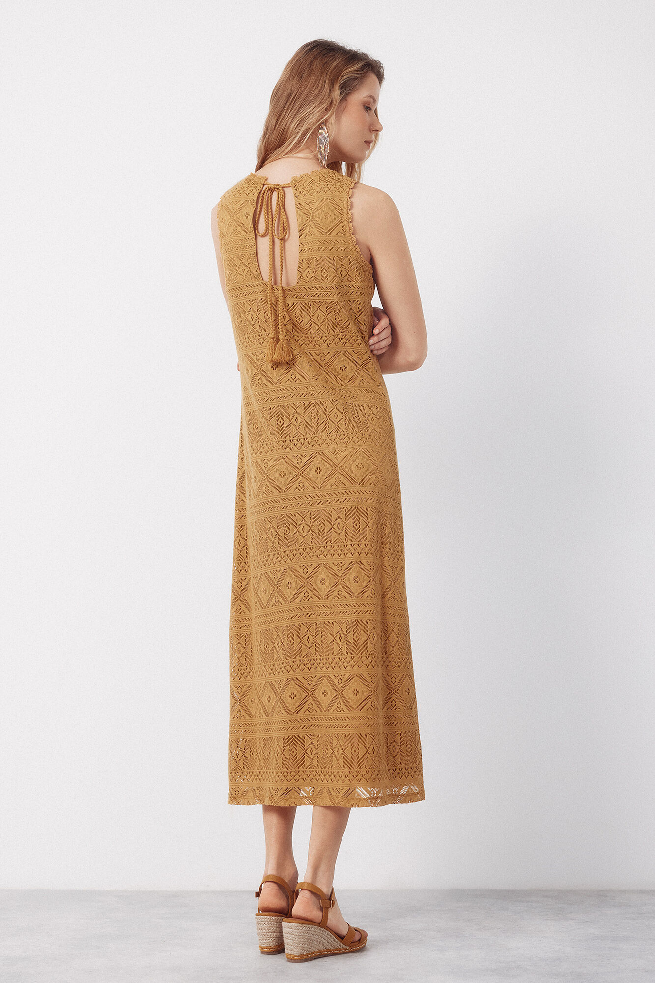 Cortefiel Vestido crochet mostaza