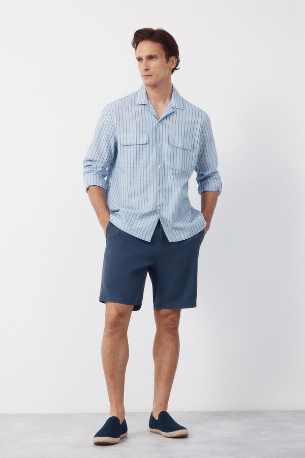 Cortefiel Camisa cuello bowling manga larga Azul