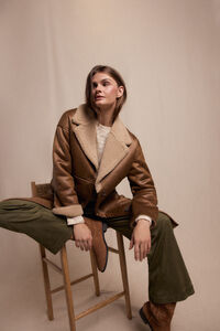 Slowlove Abrigo efecto doble faz largo