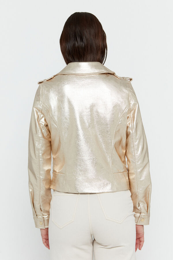 Cortefiel Faux leather gold jacket Yellow