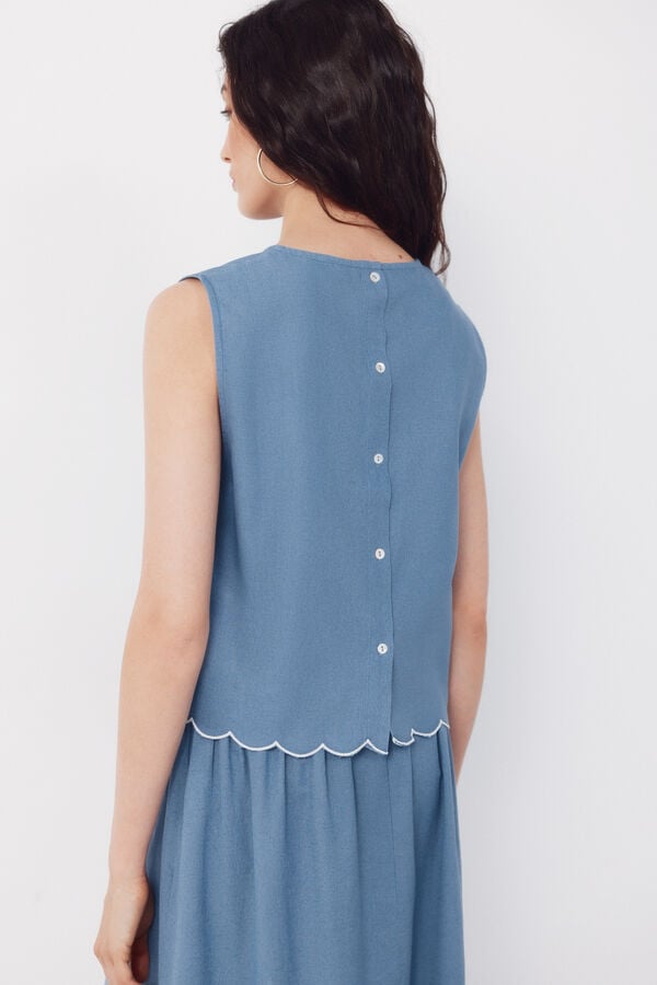 Cortefiel Embroidered top Blue