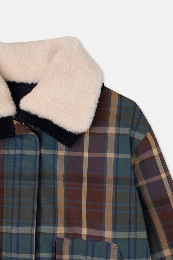 Silbon Blusão de borrego xadrez encerada Verde