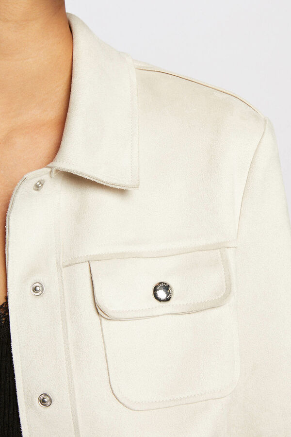 Cortefiel Faux suede jacket with buttons Ivory
