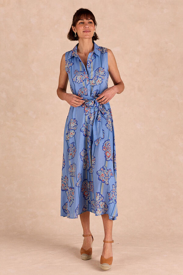Polín Et Moi Vestido camisero largo Zaira Estampado turquesa