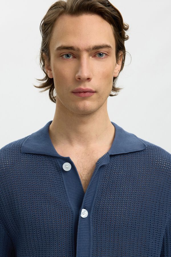 Selected Polo punto tipo c&aacute;rdigan de manga corta Azul