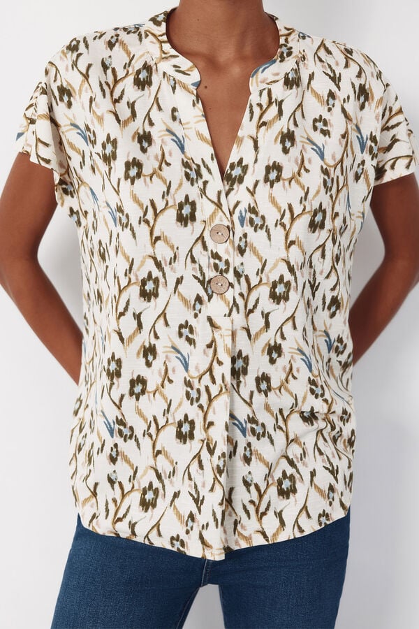 Cortefiel Blusa confort Estampado verde