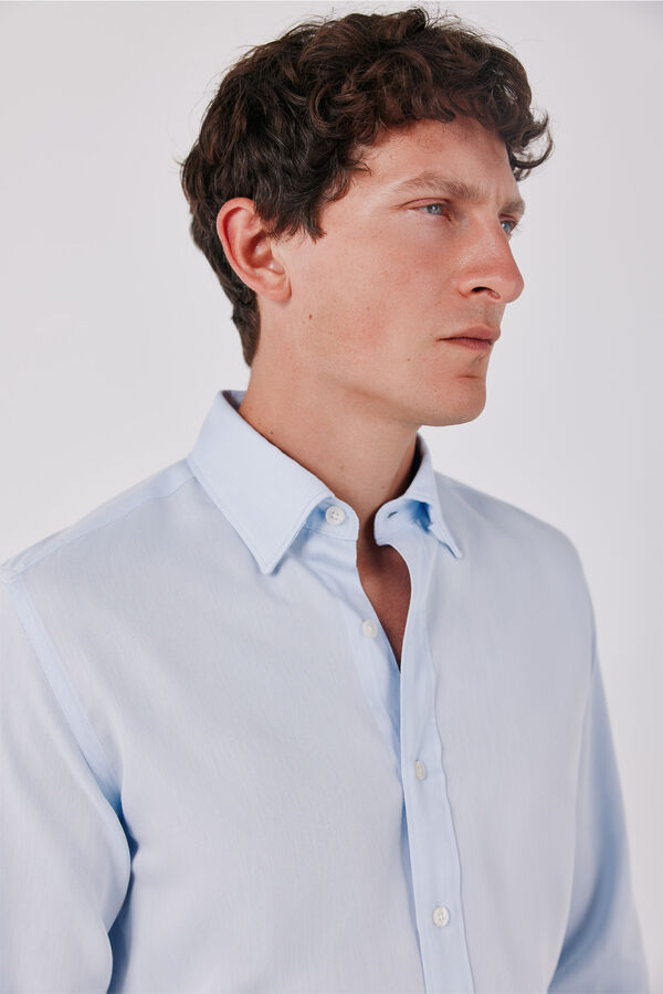 Cortefiel Cotton tencel shirt Blue