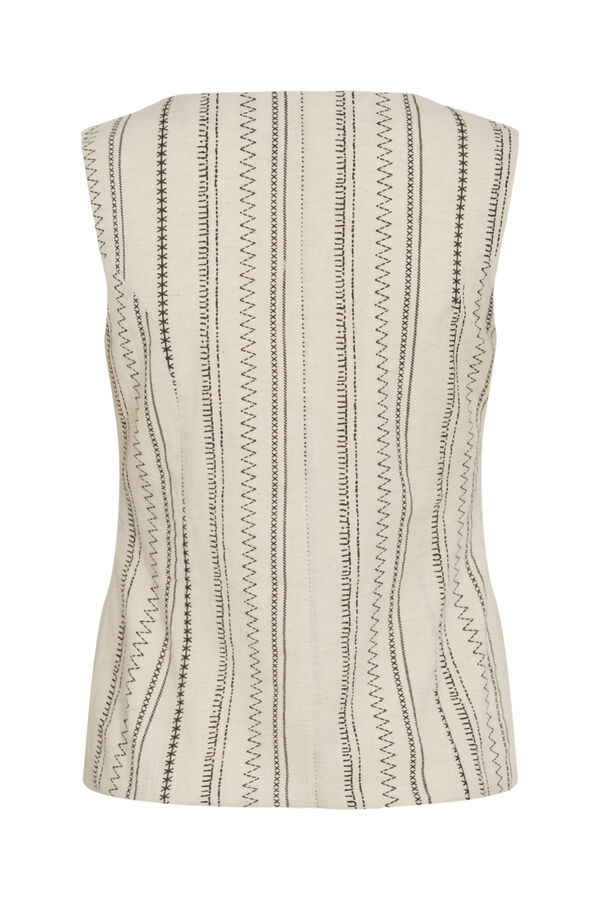 Vila Chaleco de vestir con estampado &eacute;tnico de algod&oacute;n y lino Beige