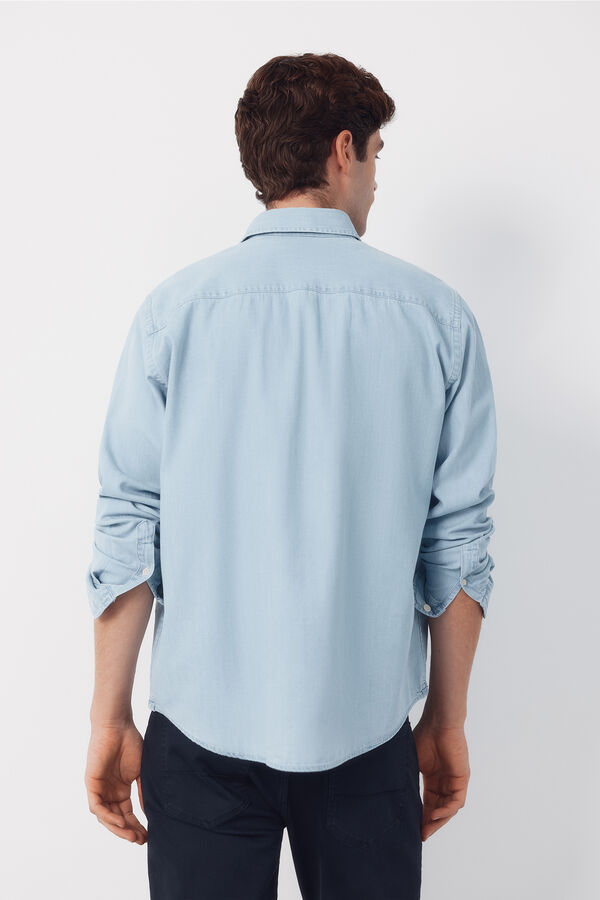 Cortefiel Denim chambray long sleeve shirt Blue