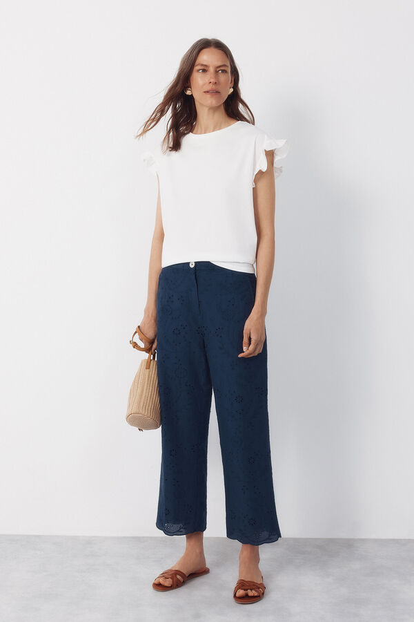 Cortefiel Essential ruffle t-shirt White