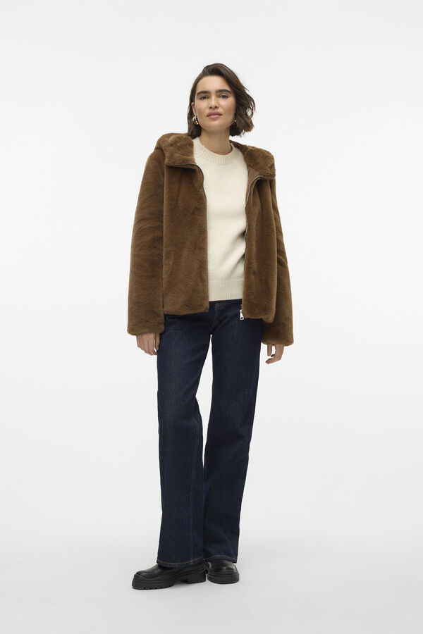 Cortefiel Short fur coat Brown