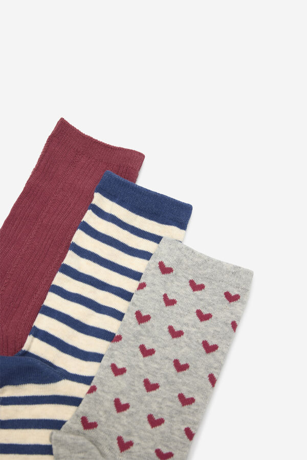 Cortefiel Pack of long socks with hearts Beige