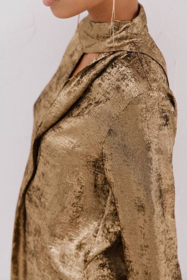 Cortefiel Gold effect bow or tie blouse Gold