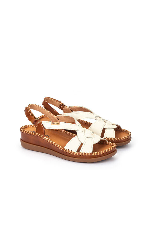 Pikolinos Sand&aacute;lia de pele entran&ccedil;ada para mulher Branco