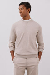 Cortefiel Fine knit cotton round neck jersey-knit Beige