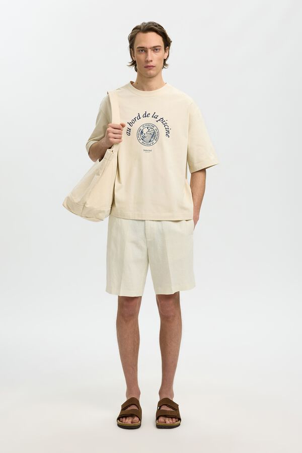 Selected T-shirt de manga curta estampada Tostado
