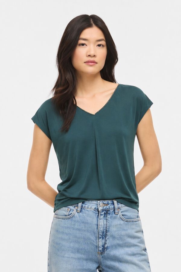 Vila T-shirt de manga curta com tencel Azul