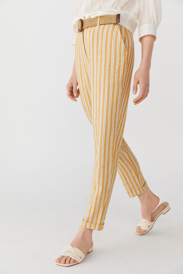 Cortefiel Linen trousers Printed yellow