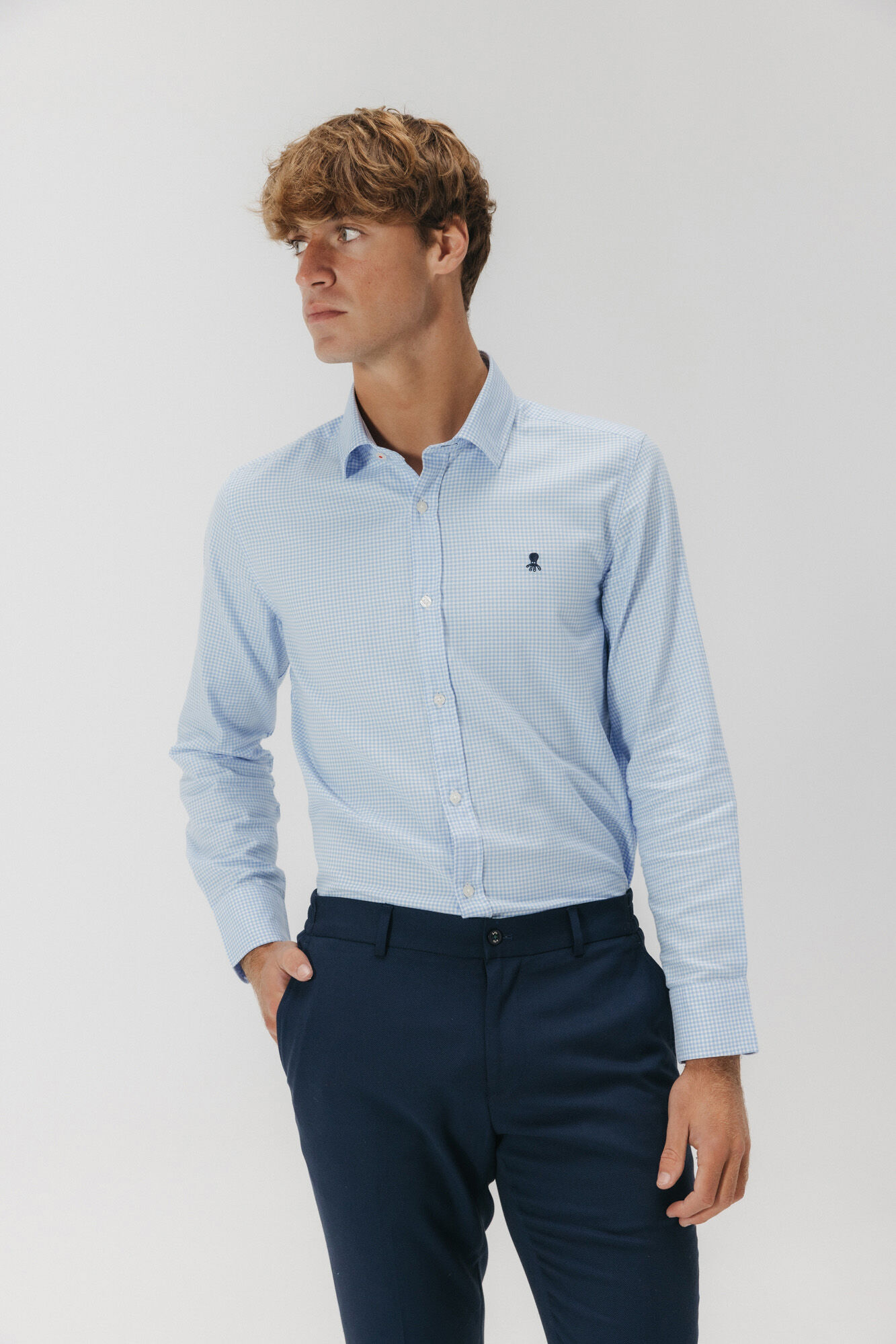 elPulpo Camisa semi-vestida xadrez Oxford