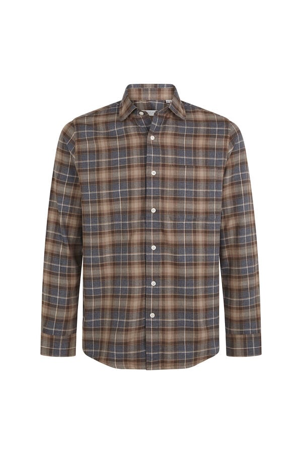 Cortefiel Checked flannel shirt Camel