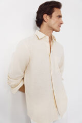 Cortefiel Striped linen cotton shirt Yellow