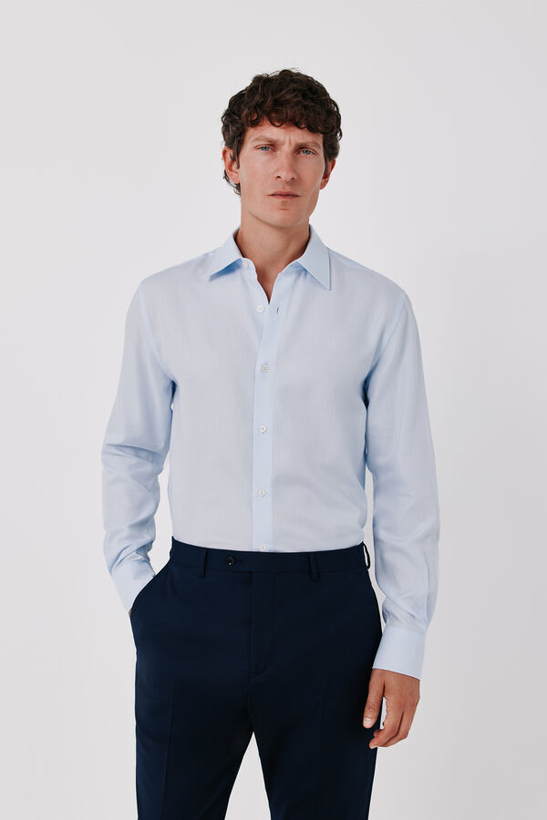 Cortefiel Striped cotton Tencel dress shirt Blue