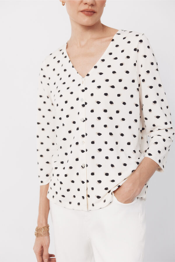 Cortefiel V- neckline top with buttons Beige