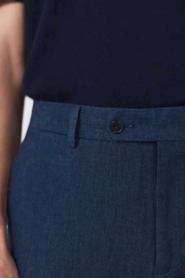 Cortefiel Cal&ccedil;as coordenadas em mistura de linho Azul