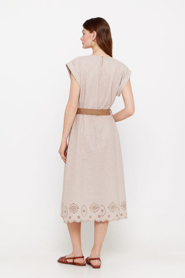 Cortefiel Embroidered belted dress Nude