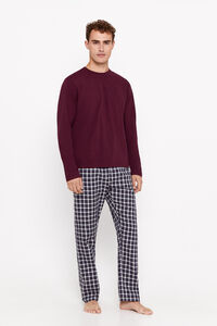 Cortefiel Jersey-knit and cloth pyjama set Maroon