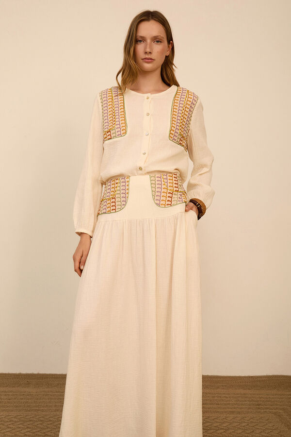 Meisie Blusa bimaterial com len&ccedil;o Branco