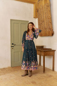 Jaase Vestido longo Teresa com estampado de ruibarbo