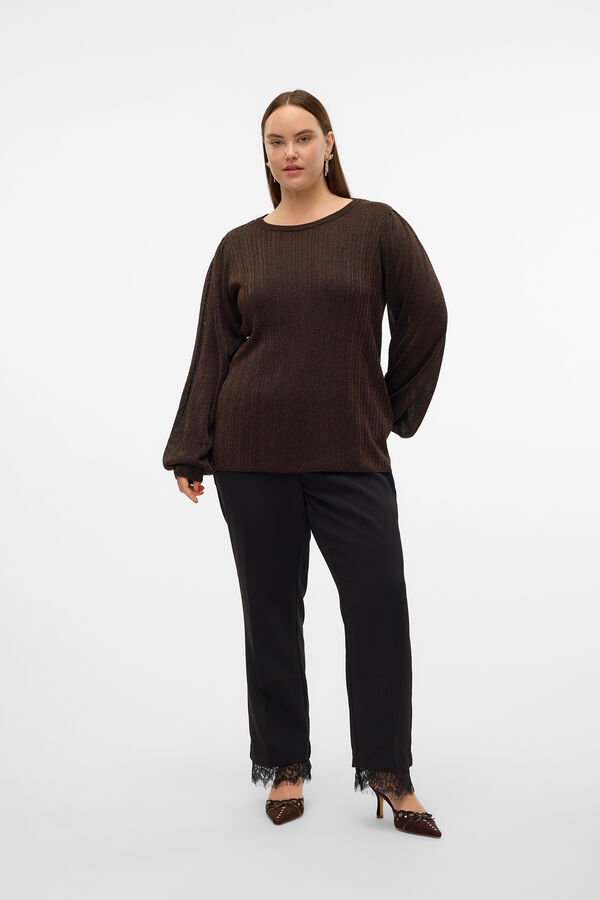 Cortefiel Long sleeve top with lurex plus size  Dark brown