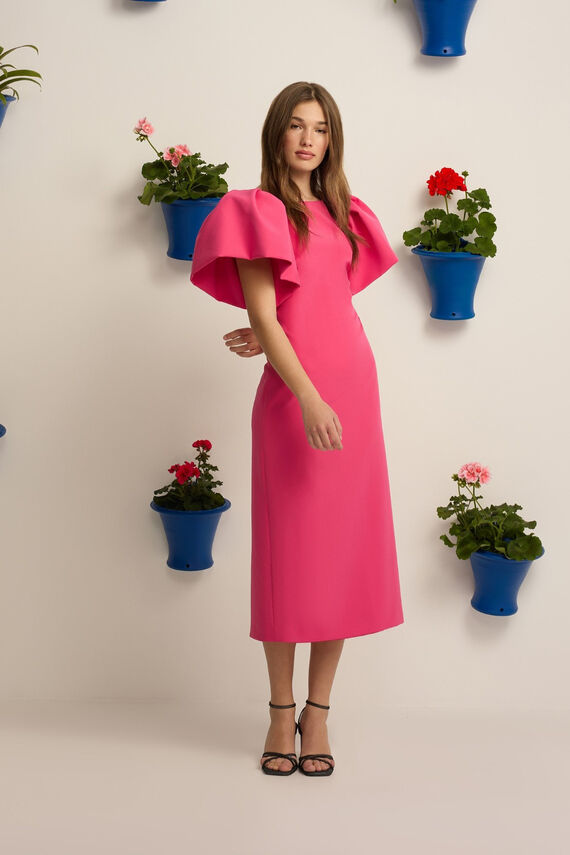 Vestido Event Collection midi manga abullonada
