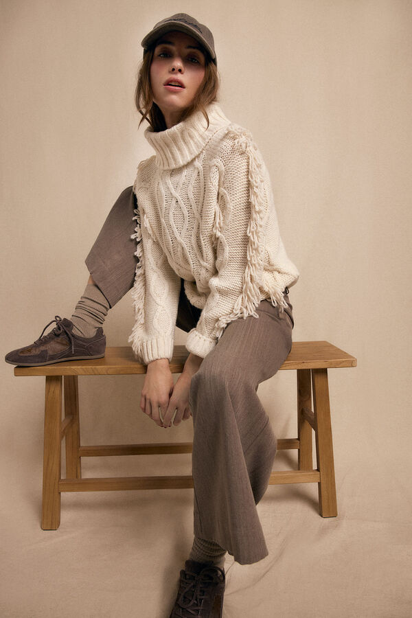 Slowlove Jersey aranes y flecos Marfil