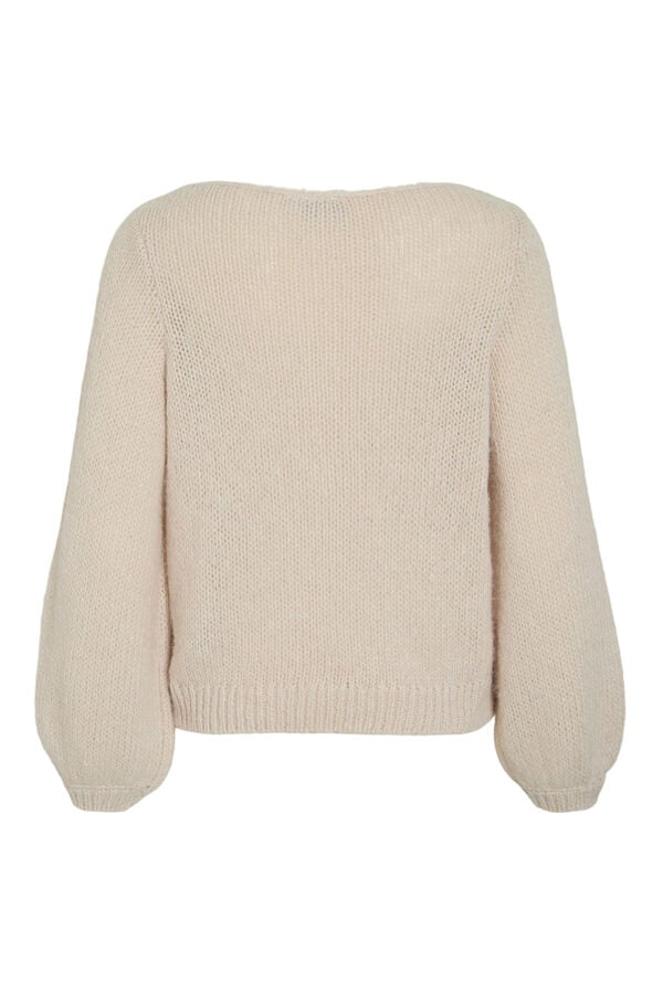 Vila Camisola de flores em malha com lã Ecru