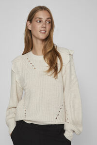 Cortefiel Jersey-knit jumper with ruffle detail White