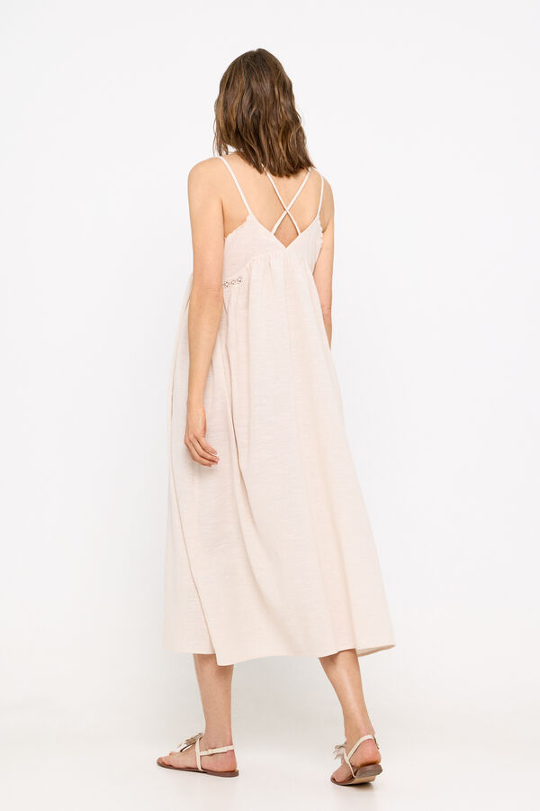 Cortefiel Embroidered strappy dress. Nude