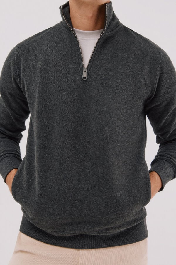 Cortefiel Zipped neck sweatshirt Grey