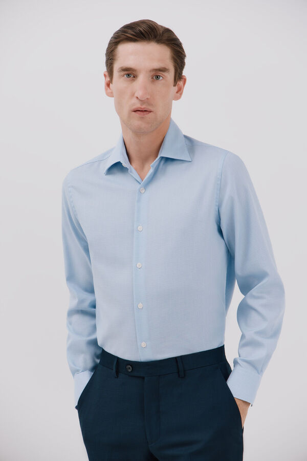 Cortefiel Easy iron houndstooth dress shirt Blue