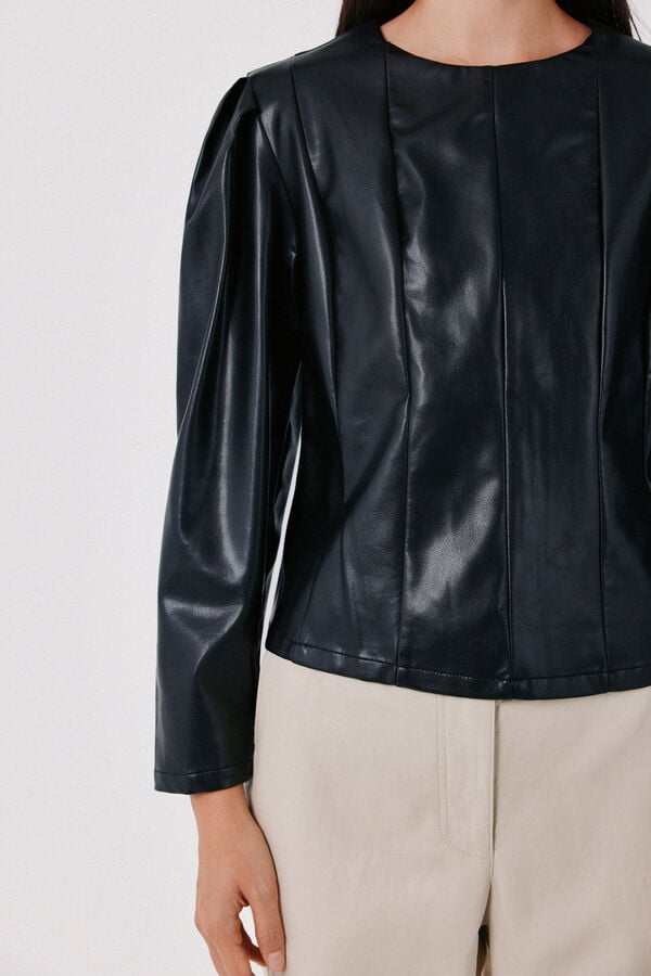 Cortefiel Faux leather effect top Black