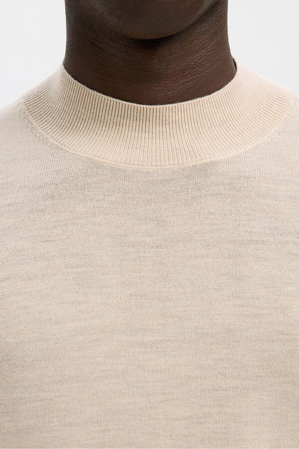 Selected Camisola de gola falsa 100% lã merino. Cinzento